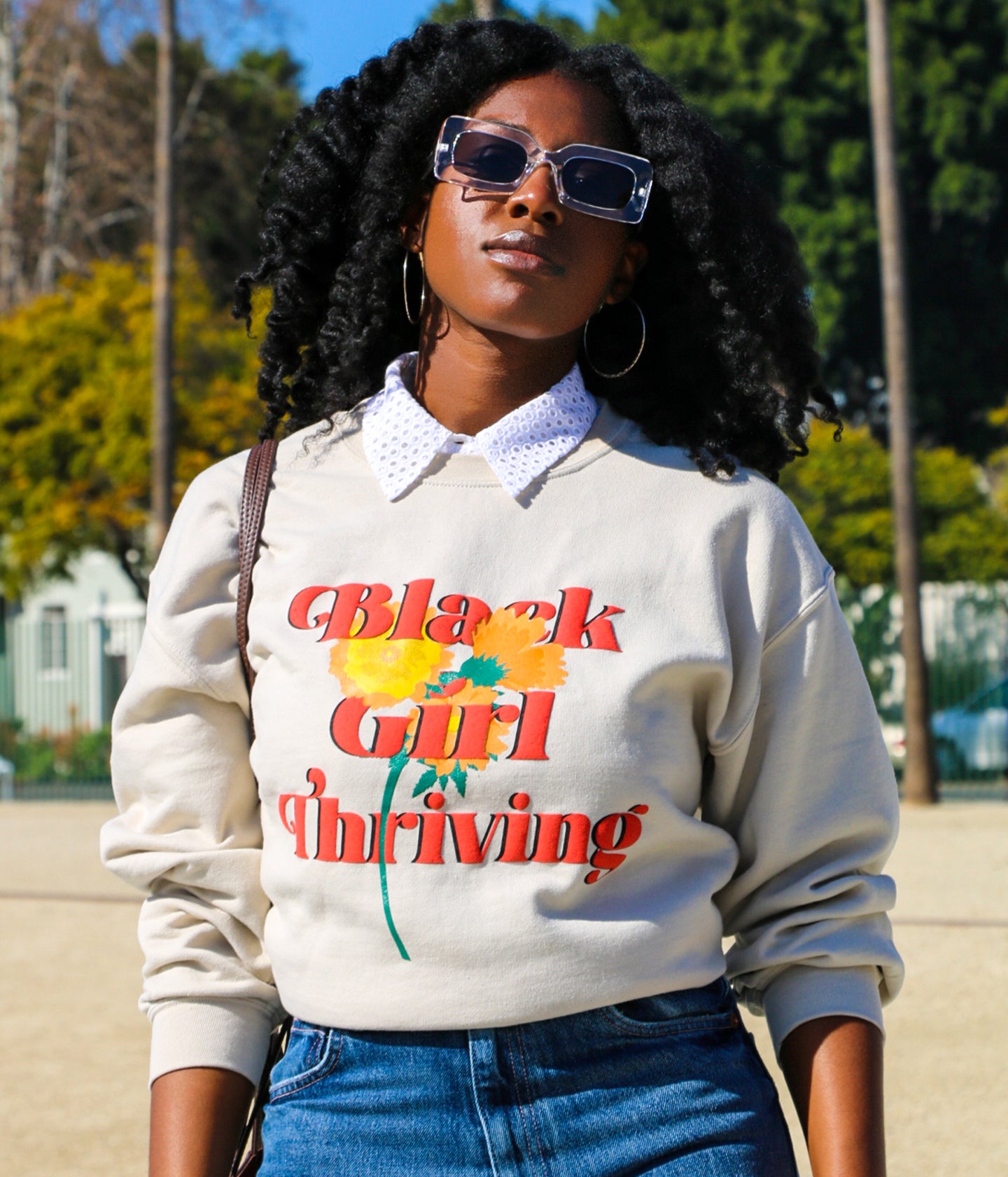Black Girl Thriving (Sand) Sweatshirt In Puff Print